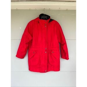 Vintage London Fog Red Parka Coat Medium Thinsulate Lined Hooded Retro Jacket